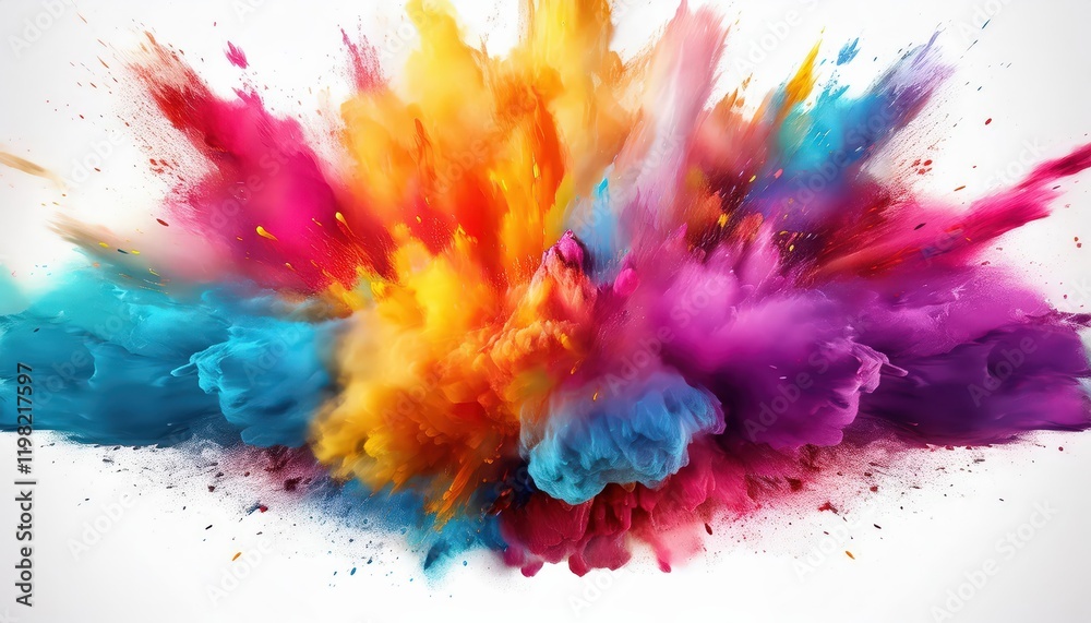Fototapeta premium Vibrant Holi Paint Color Powder Explosion against a White Background A Joyous Celebration of Colors and Culture