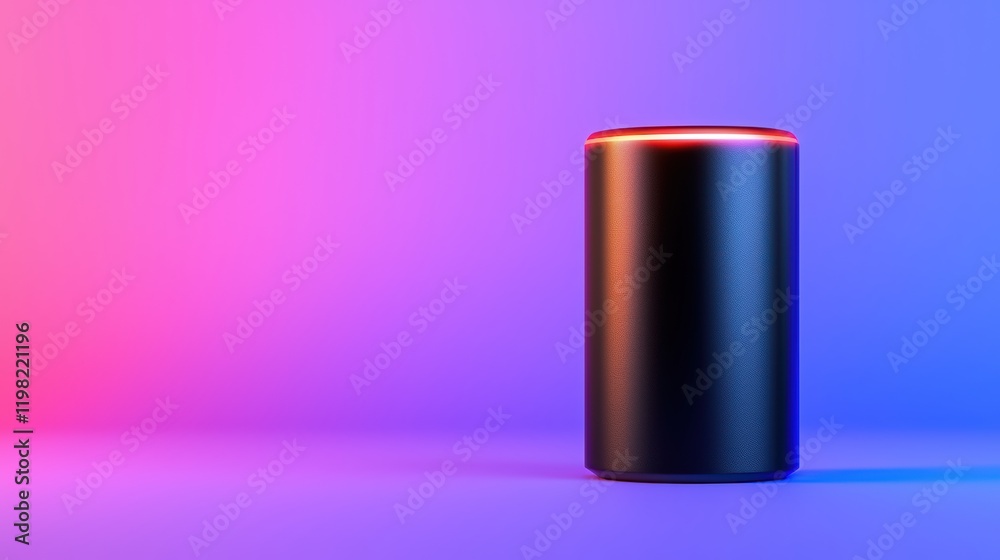Black Cylinder Speaker on Vibrant Colorful Background with Gradient Black Cylinder Speaker on Vibrant Colorful Background with Gradient
