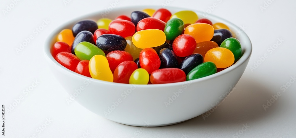 Colorful jellybeans in bowl, sweet treat, studio shot, white background, food photography Colorful jellybeans in bowl, sweet treat, studio shot, white background, food photography