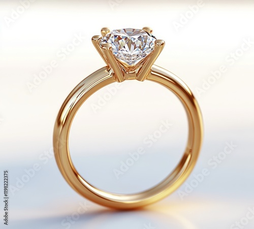 Elegant Gold Engagement Ring with Large Diamond Isolated on White Background photo