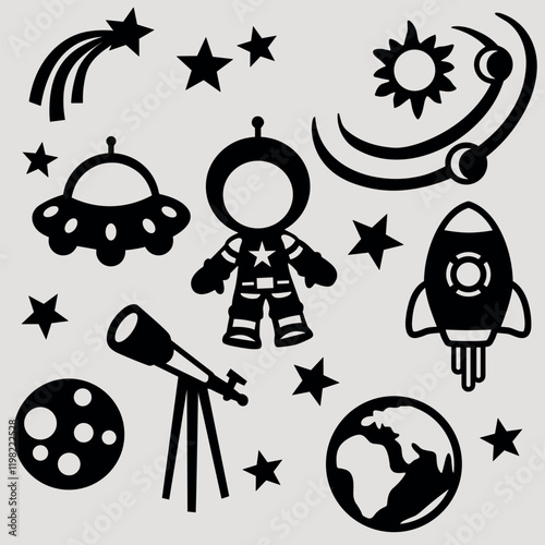 Astronaut star space rocket image pack