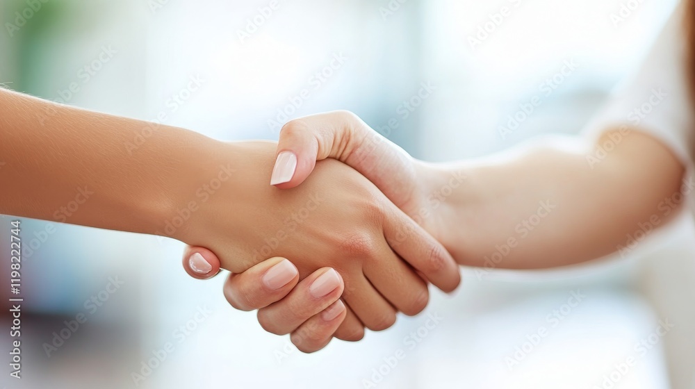 Professional Woman Shaking Hands in Clean Office Setting Professional Woman Shaking Hands in Clean Office Setting