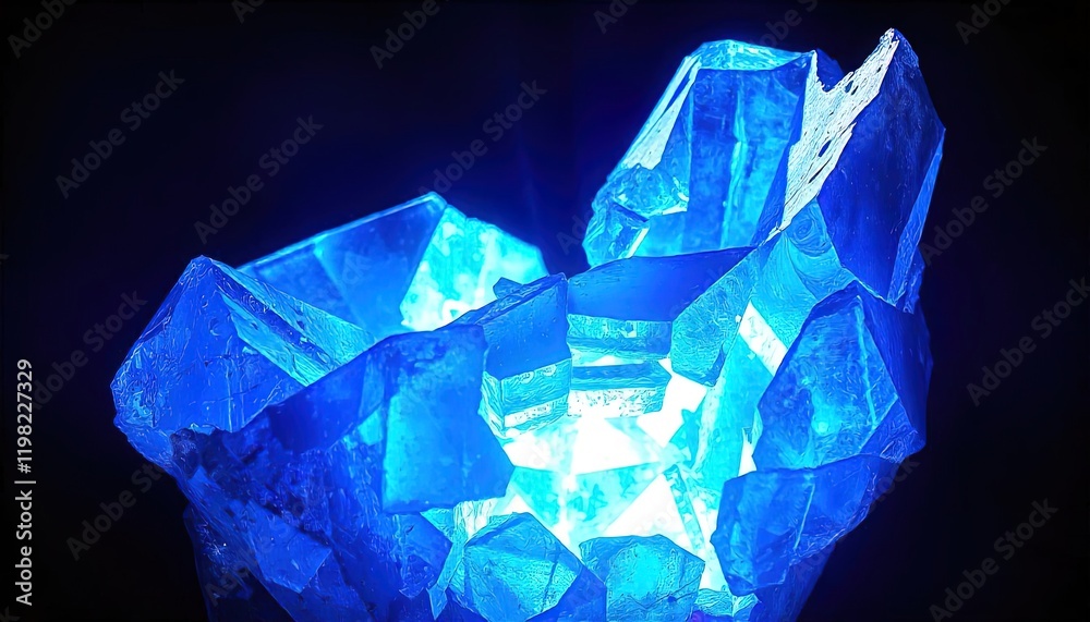 Luminous Blue Crystal Cluster Glows In Darkness Luminous Blue Crystal Cluster Glows In Darkness