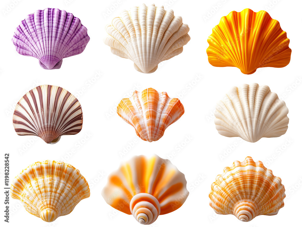 Diverse Collection of 3D Plasticine Shells on Clear Background Diverse Collection of 3D Plasticine Shells on Clear Background