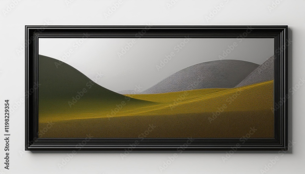 Naklejka premium Striking Monochromatic Landscape in Black and White, Framed against a White Background, Showcasing Vast Open Spaces and Dramatic Textures.