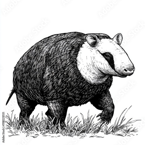 Majestic Tapir: A Black and White Engraving of Wildlife photo