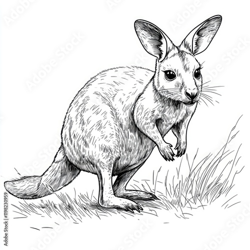 Majestic Wallaby: A Captivating Black and White Ink Drawing of Australian Wildlife