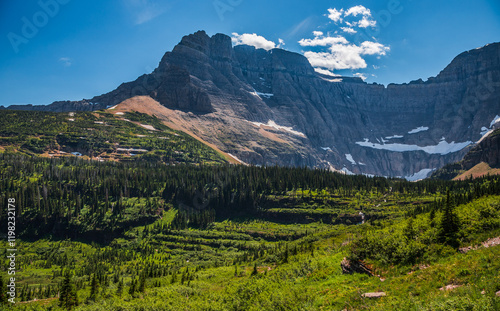 Stunning Forest and Mountain Views on the Iceberg Lake Trail, Many Glacier, Glacier National Park, Montana photo