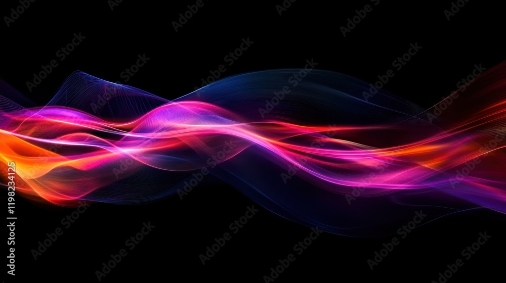 Obraz premium Abstract colorful waves flowing on a black background.
