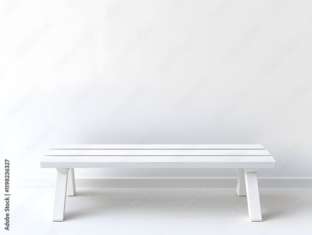 White Wooden Bench Against White Wall White Wooden Bench Against White Wall