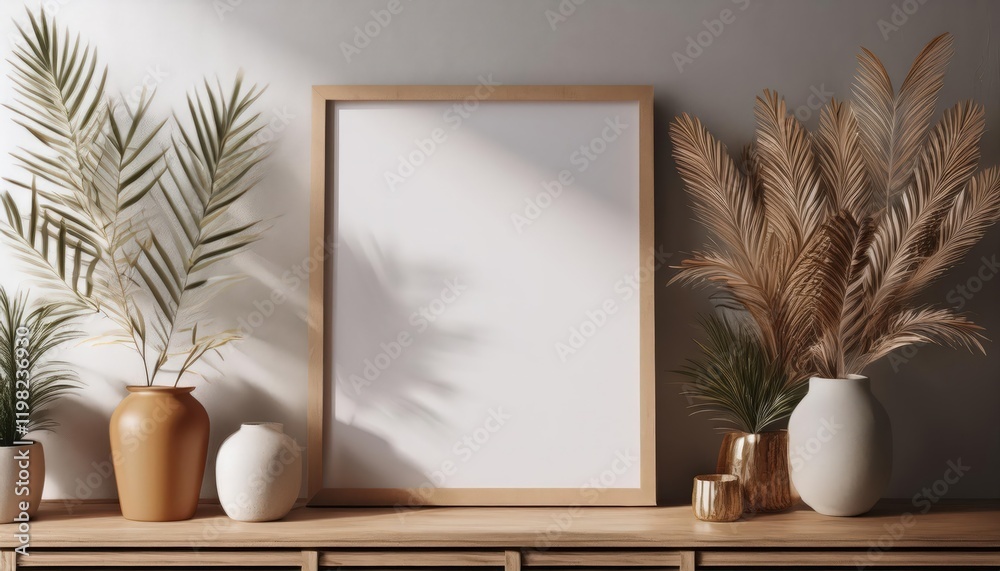 Obraz premium Striking CloseUp of a 3D Mockup Poster Frame at Dusk, Showcasing Intricate Details and Highlighting the Dramatic Play of Light and Shadows in a Futuristic Setting.