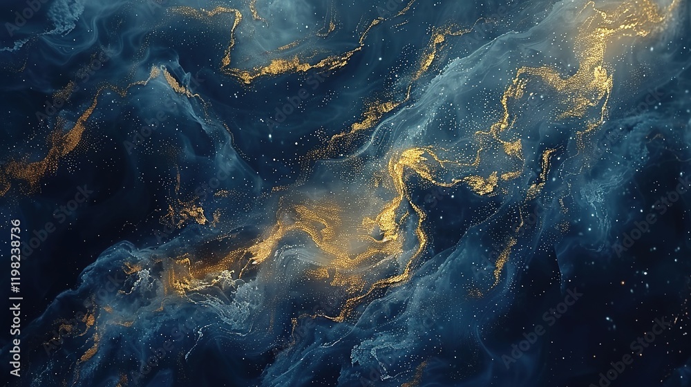 Obraz premium Abstract_fluid_art_in_navy_blue_and_gold_resembling