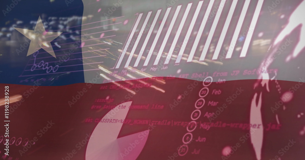 Naklejka premium Image of financial data processing over flag of chile