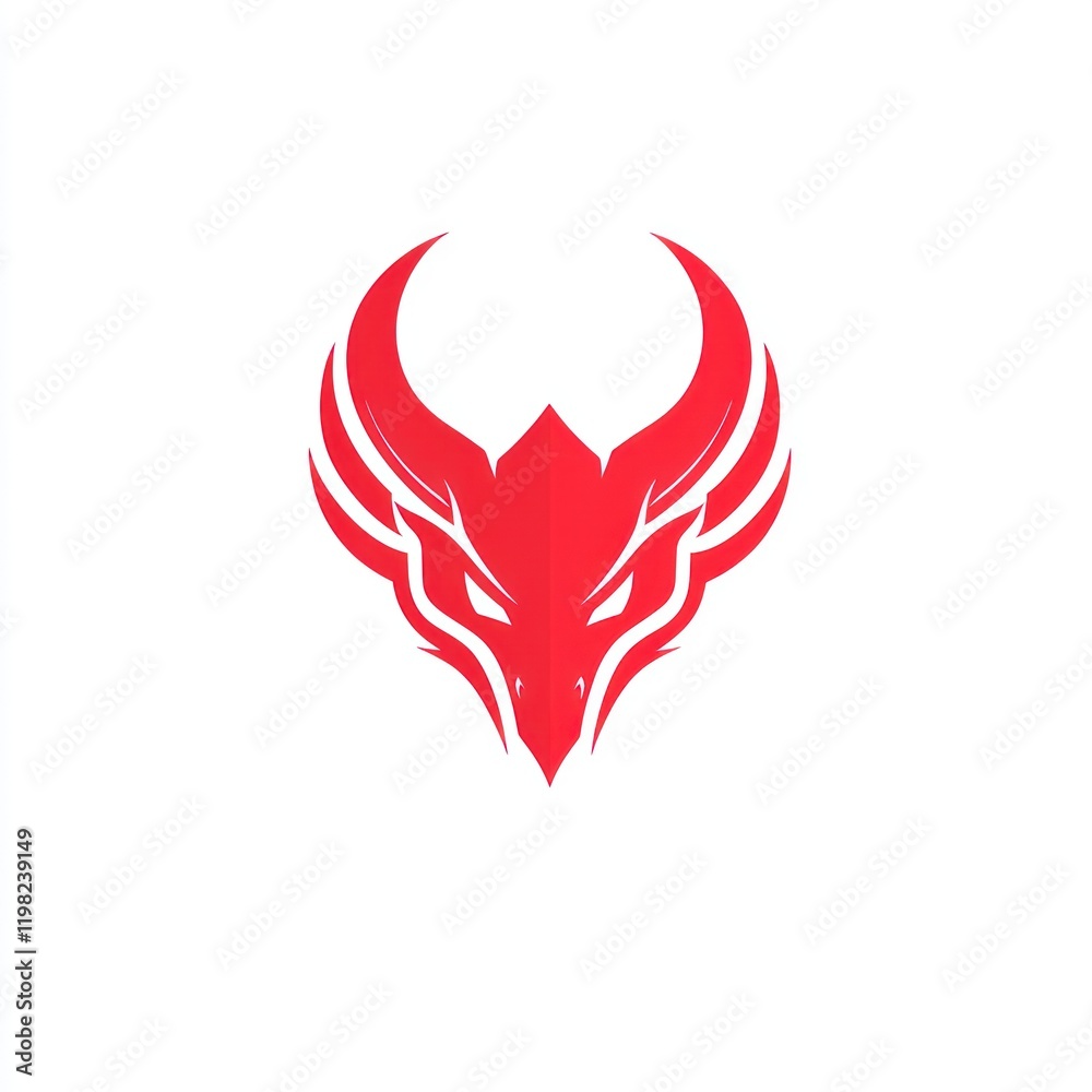 Red abstract horned creature head icon on white background, graphic for logos or design Red abstract horned creature head icon on white background, graphic for logos or design