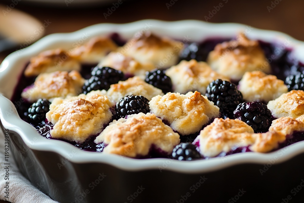 Delicious Blackberry Cobbler with Flaky Crust in a Classic Ceramic Dish : Generative AI Delicious Blackberry Cobbler with Flaky Crust in a Classic Ceramic Dish : Generative AI