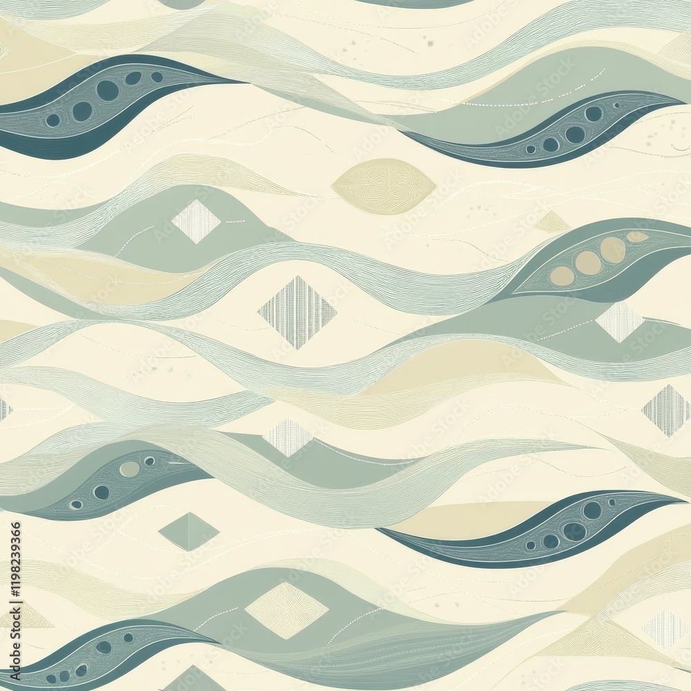 Fototapeta premium Abstract Wavy Pattern: A serene and artistic abstract design featuring flowing wavy lines in soothing shades of blue and cream, creating a sense of calm movement.