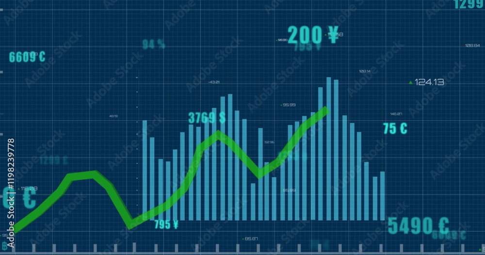 Image of financial data processing over dark background Image of financial data processing over dark background