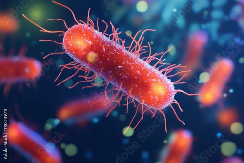 Stunning 3D render showcasing colorful microbes in a microscopic environment during a research study. Generative AI photo