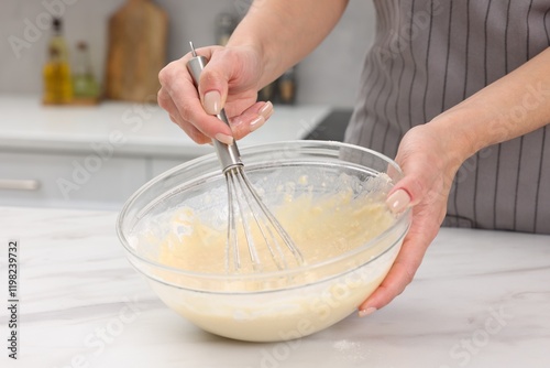 Wallpaper Mural Woman making dough at white marble table indoors, closeup Torontodigital.ca
