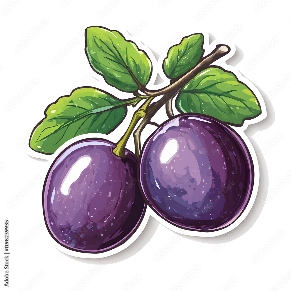 Simple Vector Art of Plum Sticker with Clean Details Simple Vector Art of Plum Sticker with Clean Details