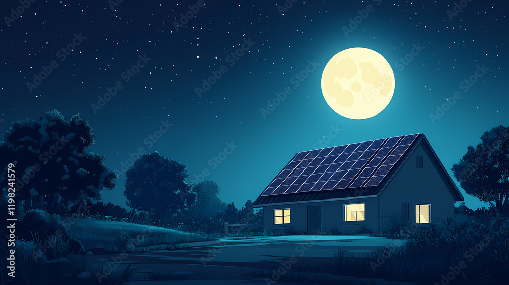 Fototapeta premium solar panels moonlight