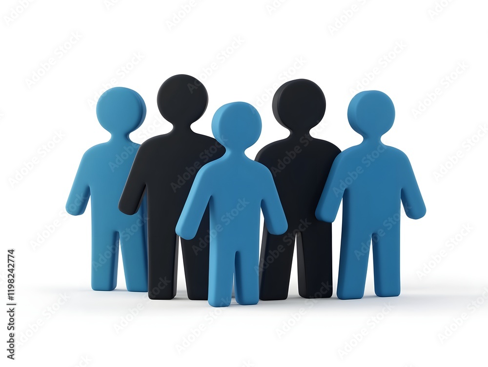 Blue and black figures stand together in a group Blue and black figures stand together in a group