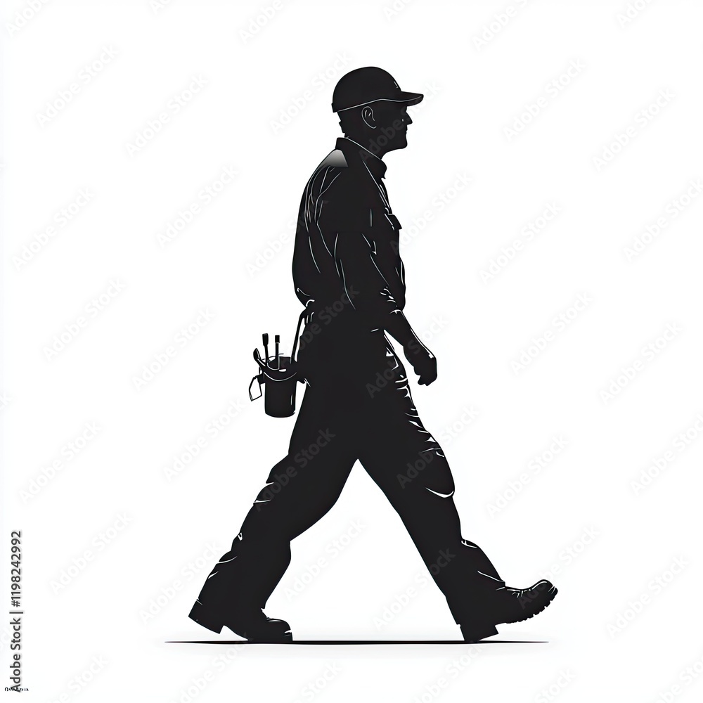 Obraz premium Silhouette of a Walking Worker: A Minimalist Vector Illustration of a Professional in Action