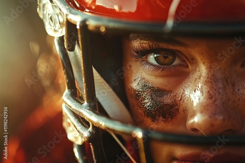 Close-up portrait of determined american football player wearing helmet