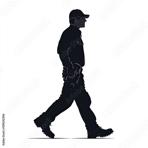 Silhouette of a Security Officer on Patrol: A Powerful and Minimalist Vector Graphic
