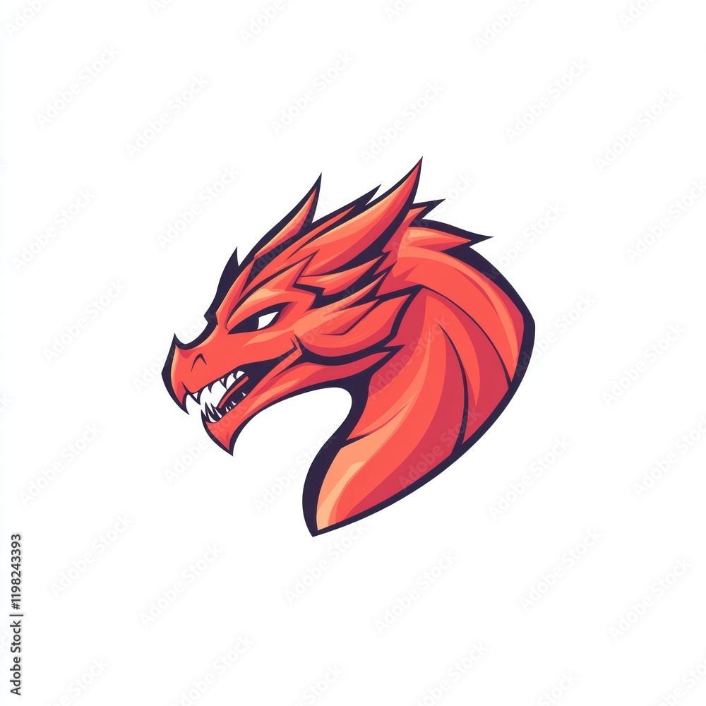 Fiery Dragon Head Profile, Gaming Mascot Fiery Dragon Head Profile, Gaming Mascot
