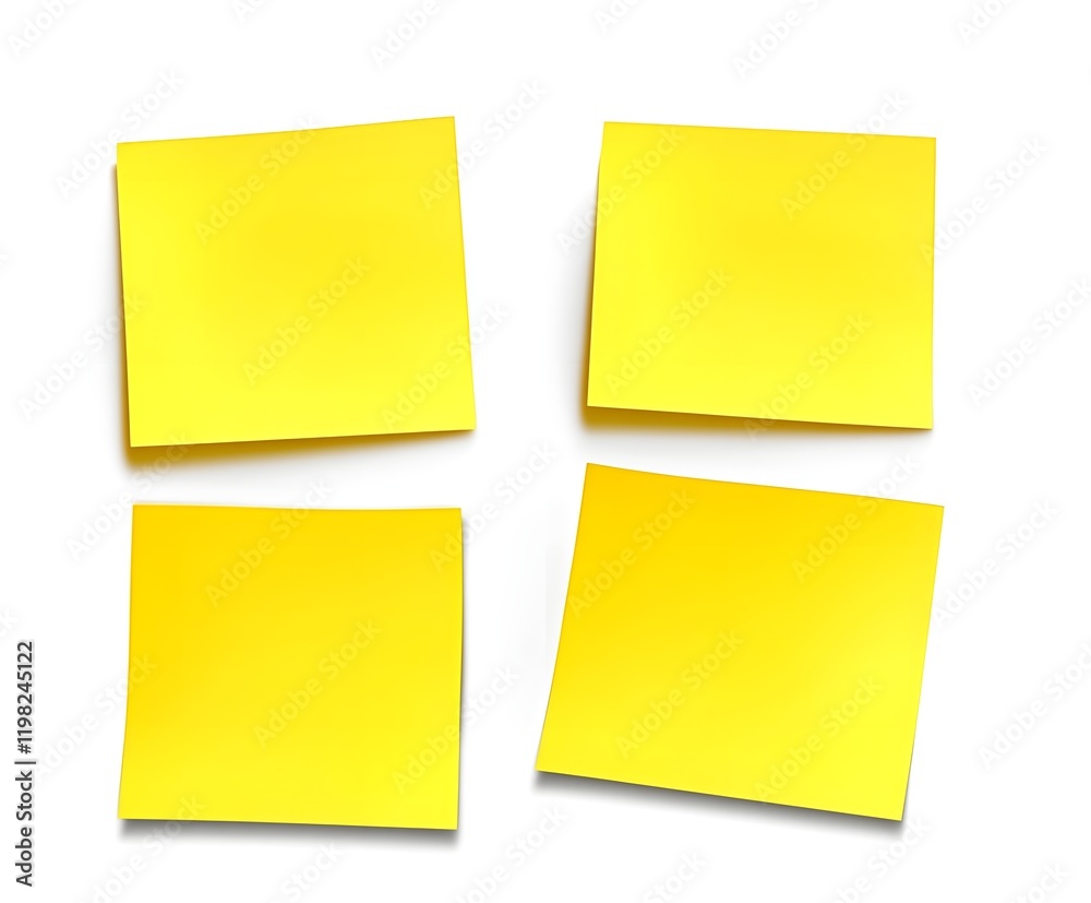 Four Yellow Sticky Notes on White Background Four Yellow Sticky Notes on White Background