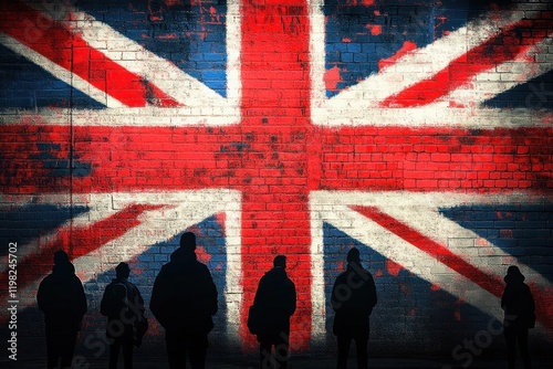 Refugees Migrating to UK Silhouettes of Immigrants British Flag Street Art