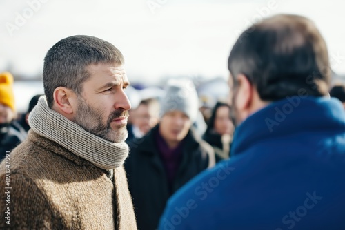 Far-right extremist groups threaten individuals in public spaces during a tense gathering in a cold environment