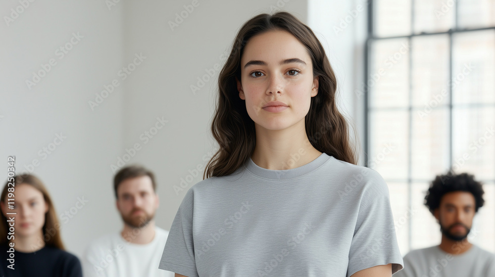Professional Woman Leading Team in Modern Workspace Professional Woman Leading Team in Modern Workspace