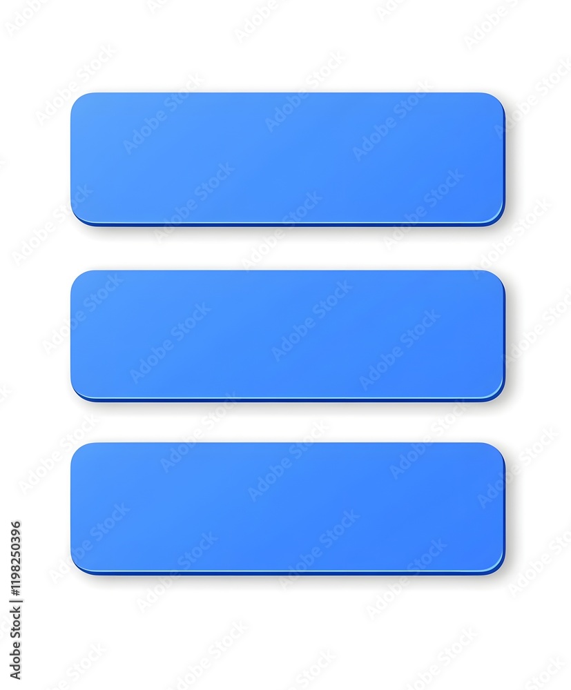 Three Horizontal Blue Rectangular Empty Menu Bars Three Horizontal Blue Rectangular Empty Menu Bars