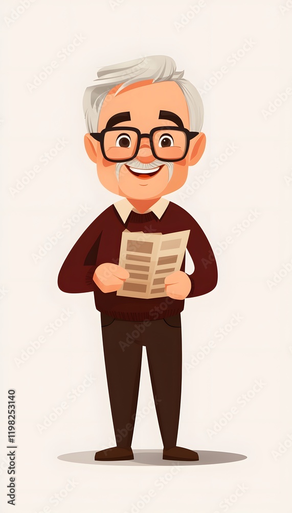 Happy Elderly Gentleman Reading a Newspaper