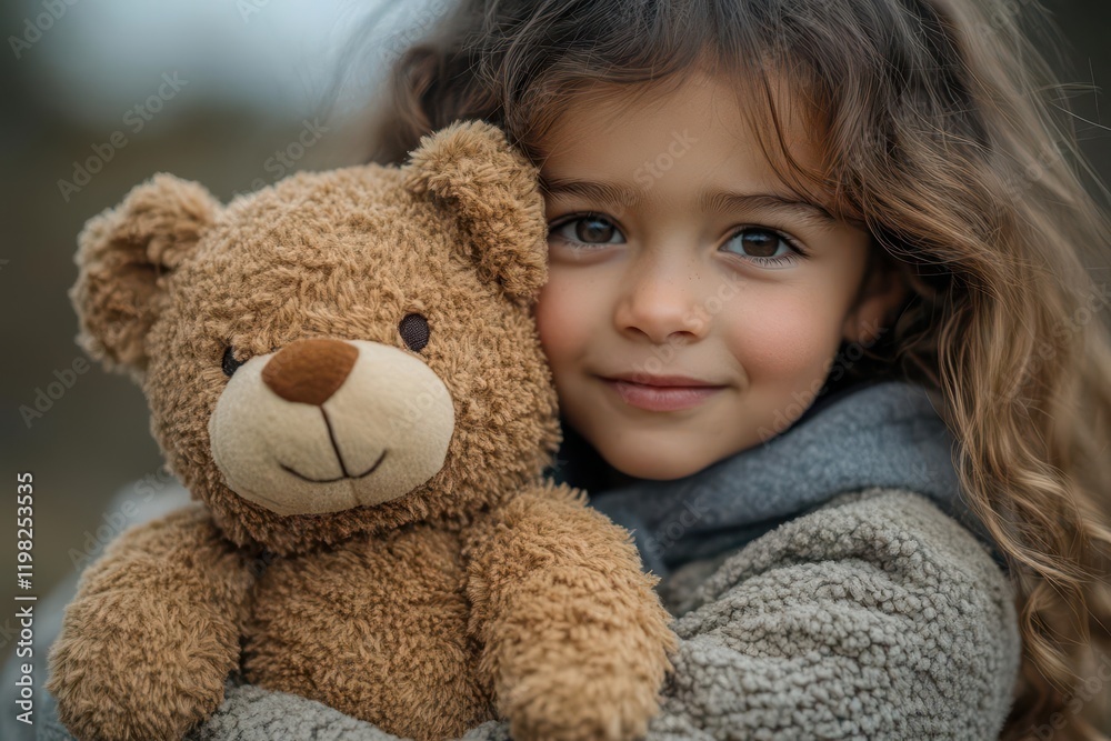 concerned child hugging a teddy bear while being comforted by a parent, against a backdrop of a blurred family scene, encapsulating emotional support and the bond of family love concerned child hugging a teddy bear while being comforted by a parent, against a backdrop of a blurred family scene, encapsulating emotional support and the bond of family love