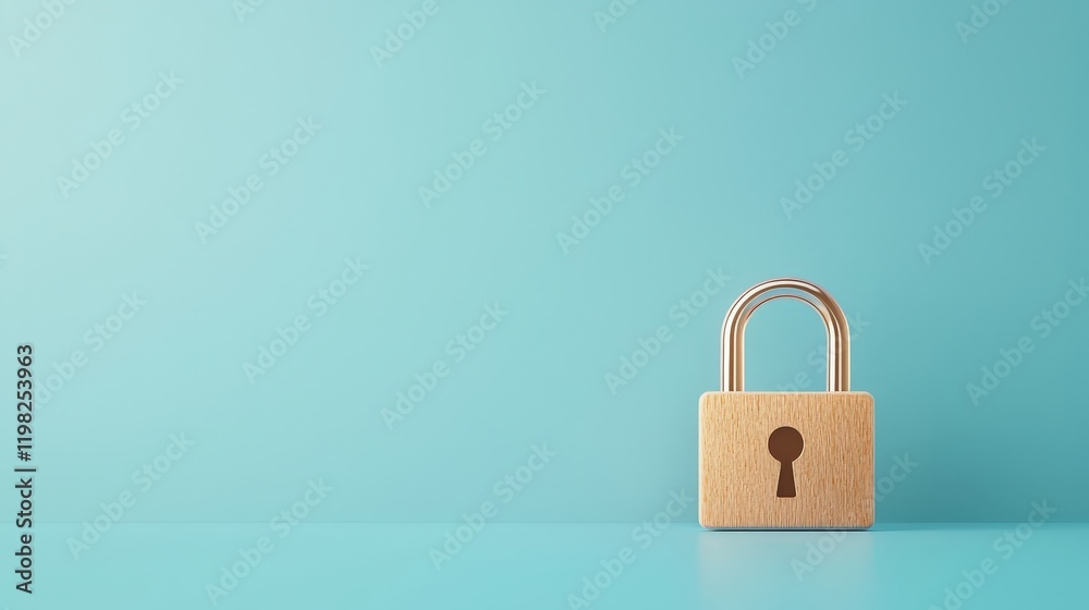 Wooden padlock on a blue background for security concepts Wooden padlock on a blue background for security concepts