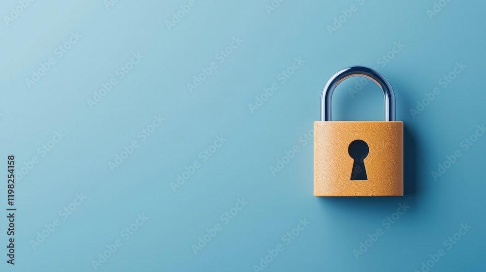 Fototapeta premium Yellow Padlock on Blue Background with Keyhole Design