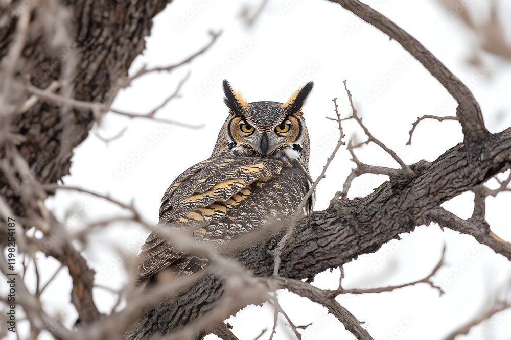 Obraz premium Great Horned Owl Isolated on White Background.
