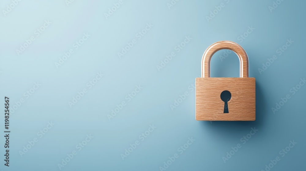 Wooden padlock on a blue background Wooden padlock on a blue background