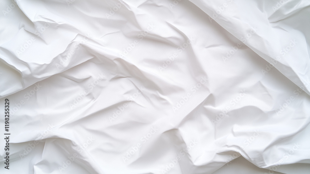 Obraz premium Textured white fabric background with soft folds creating a serene and minimalistic aesthetic for design and photography projects
