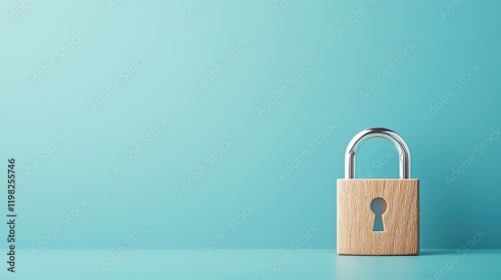 Wooden Padlock on Teal Background for Security Concept Wooden Padlock on Teal Background for Security Concept