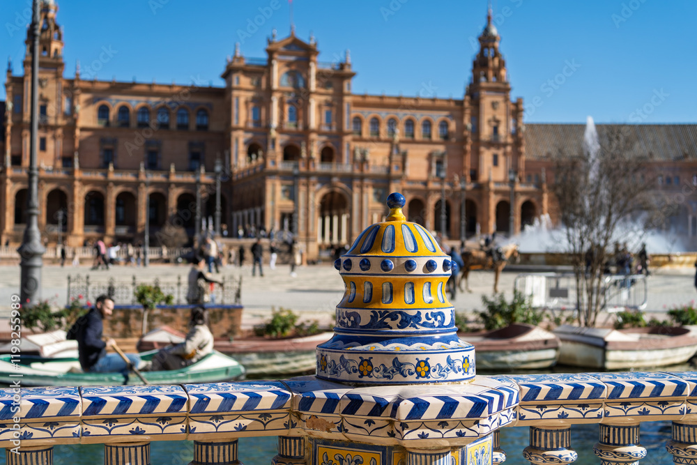 Pavillon auf der Plaza de España im Parque de María Luisa, Sevilla, Spanien, Andalusien
