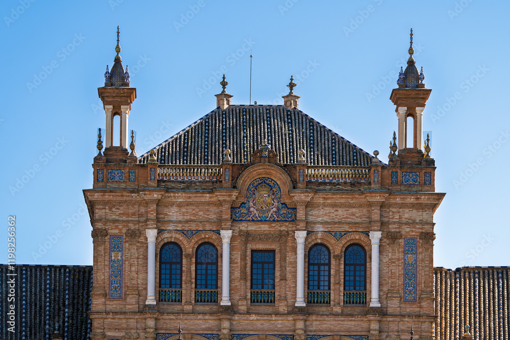 Pavillon auf der Plaza de España im Parque de María Luisa, Sevilla, Spanien, Andalusien