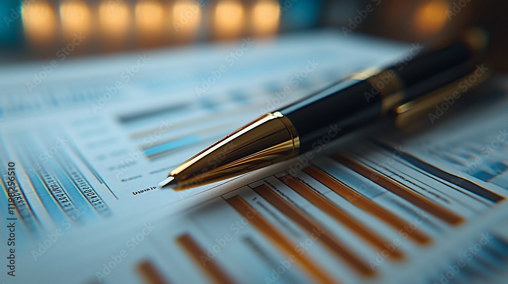 Fototapeta premium Financial analysis pen charts report