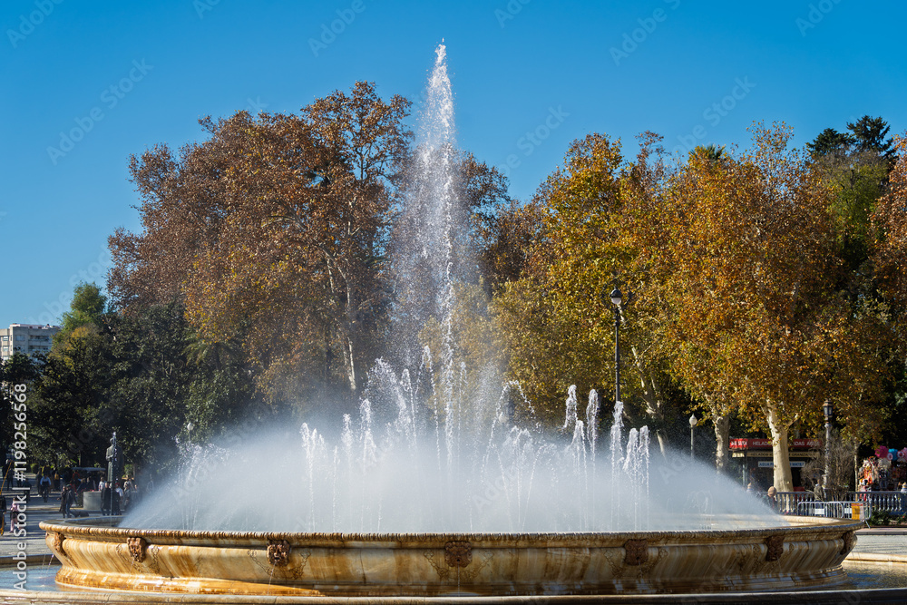 Pavillon auf der Plaza de España im Parque de María Luisa, Sevilla, Spanien, Andalusien