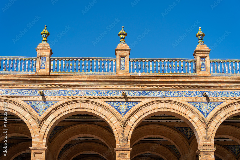 Pavillon auf der Plaza de España im Parque de María Luisa, Sevilla, Spanien, Andalusien