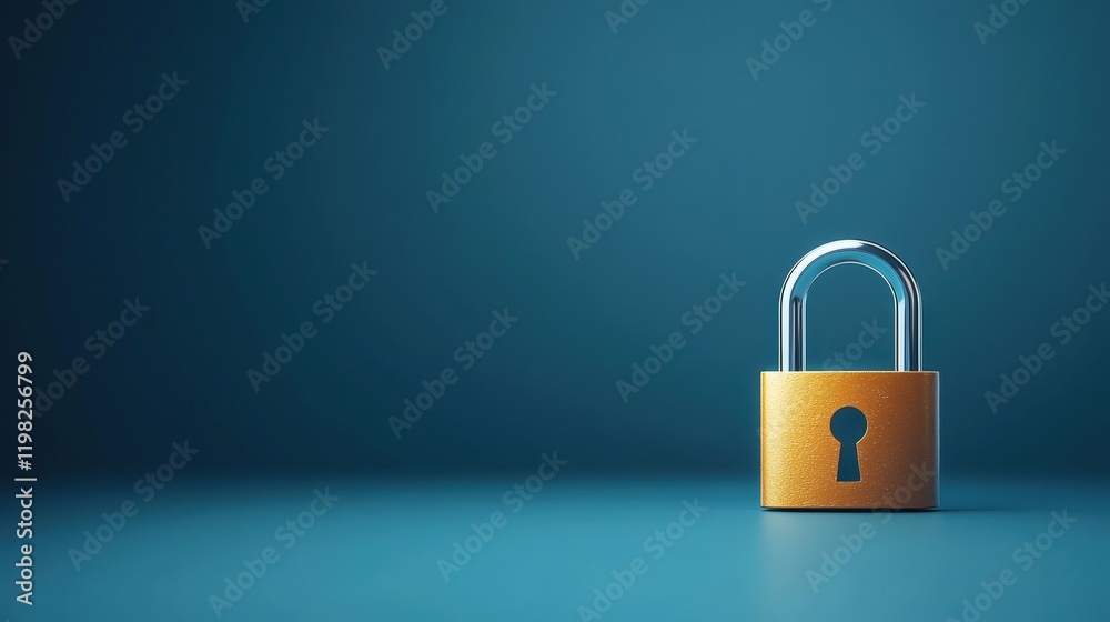 Secure Lock on Minimalistic Blue Background Secure Lock on Minimalistic Blue Background