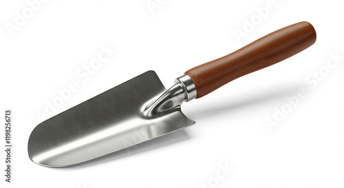Gardening Hand Trowel Metal Scoop Wooden Handle Planting Tool Isolated on White